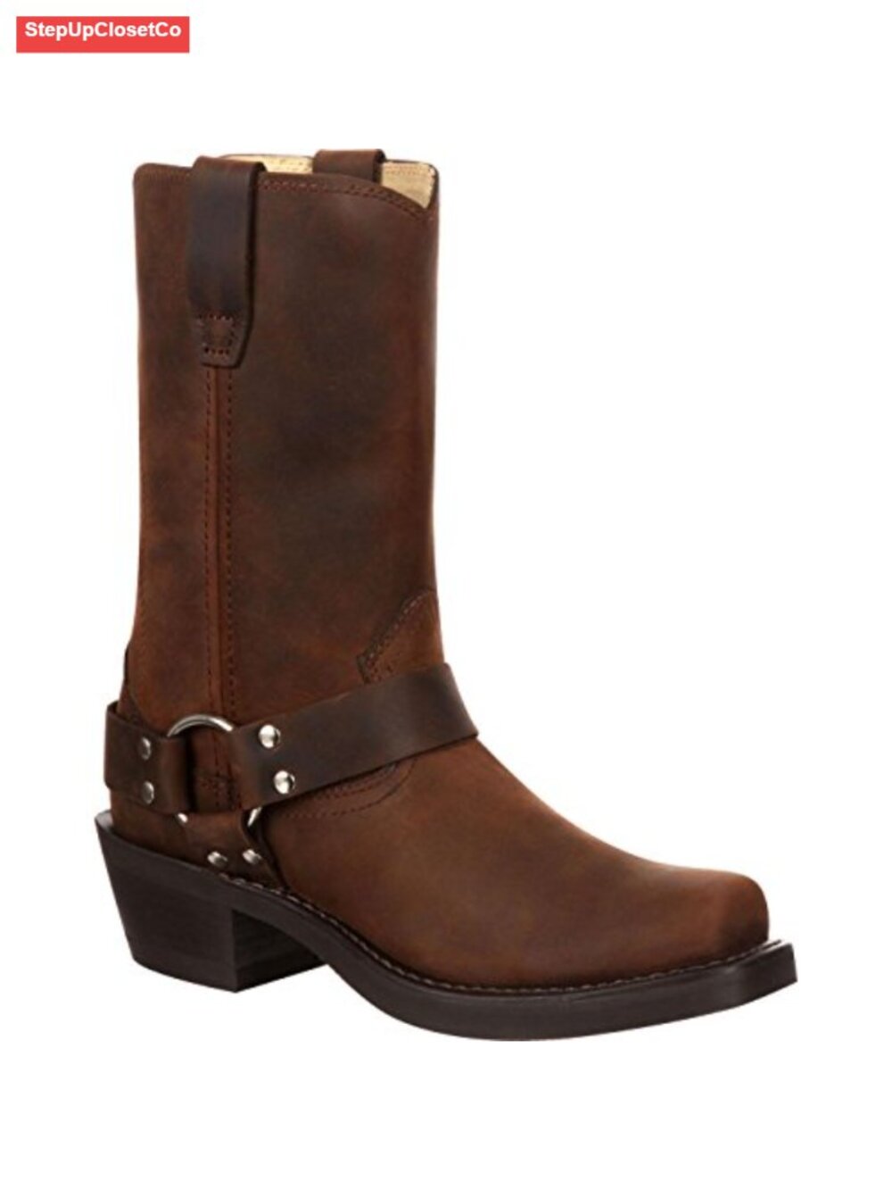 Women's Harness Western Boots - Mid-Calf Leather Boots - Snoot Toe